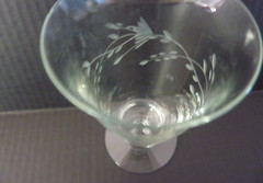 Vintage Etched Floral Leaves Panel Optic Wine Water Goblets Stems