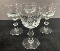 Clear Glass Etched Wheat Wafer Stem Wine Glasses 4oz Set of 4