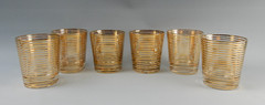 6 Pc. Hollywood Regency Rock Glasses W/Horizontal Metallic Gold Bands 8 oz