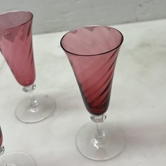 4 Garda Rose Swirl Cranberry Optic Cordial Glasses by Schmidt F Germany Glass 6”