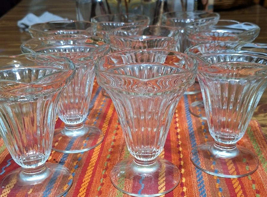 Lot of 9 Clear Glass Fluted Stemmed Pressed Glass Dessert Cups