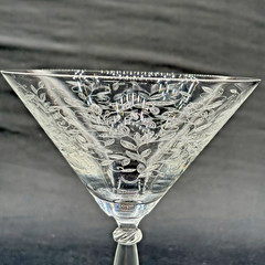 Pier 1 Eliza Crystal Martini Glass – Etched Leaves 6 7/8″ H Retired Excellent