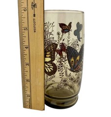 Vtg Libbey Smokey Butterfly Meadow Garden Tumbler Drinking Glasses 70s Set of 4