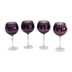 Set of 4 Electroplated Purple Mirror Etched Bubble Wine Goblets Barware 9″ x 3″