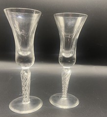 Georgian Style Multi Spiral Air Twist Stem Cordial Glasses 2 Antique Hand Blown