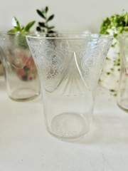 4 Hazel Atlas ROYAL LACE CRYSTAL PANELED 4 1/8″ – 9 OZ WATER TUMBLERS