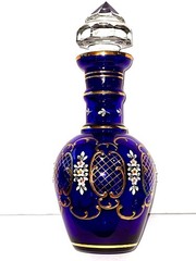 Murano Tre Fuochi Beverage Set 24K Gold Trim Decanter 6 Cordial Glasses Cobalt