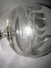 Vintage Queen Lace African Sufari Copper Wheel Etched LION Brandy Snifter RW