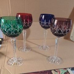 AJKA ARABELLA CUT TO CLEAR MULTICOLOR 4 WINE WATER GLASSES
