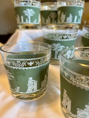 VTG Wedgwood Jasperware Hellenic Jeanette Green Greek Cocktail Glasses Set of 7.