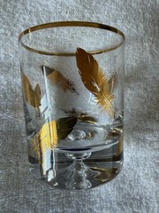 4 VTG 1953-1978 Libbey Whiskey Glasses Gold Feather Design Gilded Rim 4″H 3.25″D