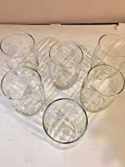 Set of 6 Vintage Grape design Etched Swig Glasses, Thin Beveled Glass, 3 1/4″