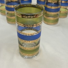 Vintage 7 Culver Rondo Blue Green 22K Gold Banded Barware Highball Glasses Retro