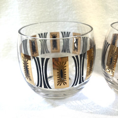 4~3+1~VTG~Federal Rocks Glasses Roly Poly Black + 22k Gold Atomic Starburst MCM