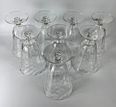 Crystal Tea Glasses Clear Glass Etched Cut Footed Paneled Optic Floral Lot of 8