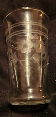 Vintage Etched Water Juice Glass Flowers & Line Fluted Classic 4.75 Inch