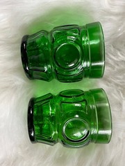 Vintage 2 Wheaton Bullseye Emerald Green Cocktail Glasses Starburst Bottom, 4”H
