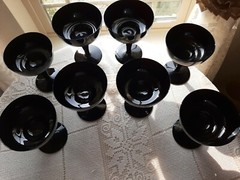 Vintage French Black Opaline 8-Champagne Glasses EXQUISITE & VERY SUPERB! RARE!!