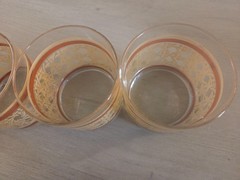 Vintage Cutler Glassware MCM Rocks Glasses Set of 4 22K Gold Cane Wicker Orange
