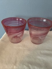 Kosta Boda UHV Ulrica Hydman Vallien Mine Pink Swirl Glass Tumblers (2) Sweden