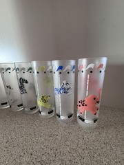 Vtg Libbey Animal Carousel Frosted Glasses Set of 7 Circus MCM Merry Go Round