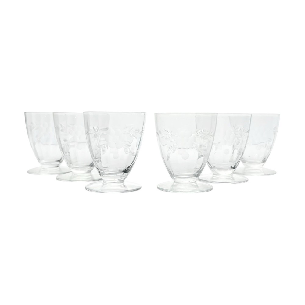 1950s Vintage 6 Etched Flower Optic Juice or Cocktail Liquor Glasses 3” 4oz