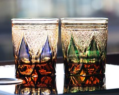 9oz/250ml Green and Blue Japan Style Kiriko Set Crystal Whiskey Glasses Tumbler