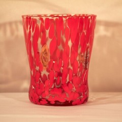 2 CC Zecchino Murano Italy confetti milifiori indented glasses pair navy red