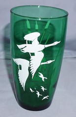 Vintage Anchor Hocking Glass Forest Green Geese and Cattail 5 1/4″ Tumbler Beaut