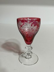 Set of 6 Cordial Glass Bryce Cranberry Ruby Glass 688-1 Etched Grape Design Rare
