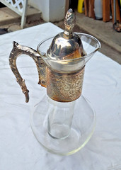 Vtg. Wine Carafe Pitcher and Ice Tube Insert Silver plate