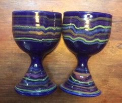 Vermont Pottery. Set of 2 Ceramic Pottery Goblets. Vibrant Colors.