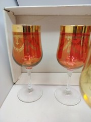 Vintage Italy Luminare Glass Gold Etched Rim Wine Glasses Stemware Set Of 4 MCM