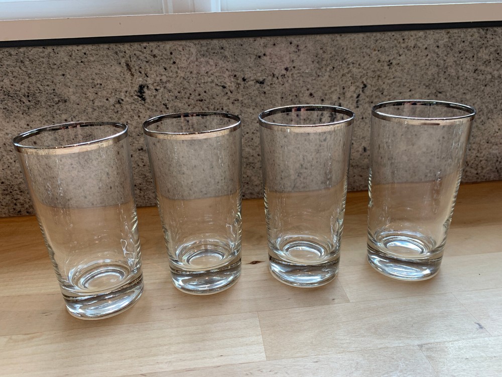 Vintage Silver Rim Clear 5.5″ Tumbler Drinking Glasses – Qty 4