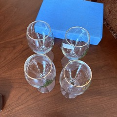 Set of 4 Cuthbertson Christmas Tree 10 Oz Glassware Wine Goblet Gold Rim #1