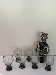 6 Vintage Federal Glass SUNDOWN Smoke Gray Pedestal Goblets, Retro Barware 1960s