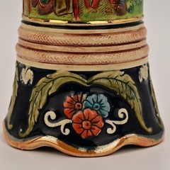 DBGM Original Vintage Signed German Ceramic Painted Glazed Pewter Lid Beer Stein