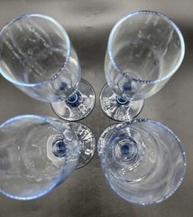 Vtg Cristal D’Arques-Durand Clear W/ Blue Azure Stem Champagne Flutes (4)