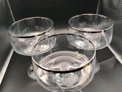 3 Vintage Forest West Germany Rose Etched Crystal Champagne Coupes – Silver Rim