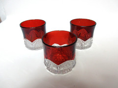 ANTIQUE SET OF 3 RUBY RED FLASH EAPG GLASS TUMBLERS 1900 – 2 1/2″
