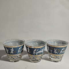 CERA GLASS MCM Set of 4 Vintage Etruscan Frieze Double Old Fashioned Glasses