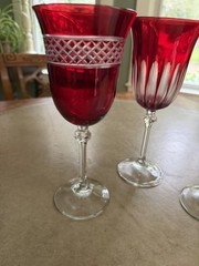 3 CRYSTAL ruby red clear to cut wine glasses THESE ARE VINTAGE & EXCELLENT 8 1/4