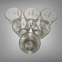 Vintage Lot Of 6 Etched Goose Duck Tree Clear Drink Bar Lowball Glasses