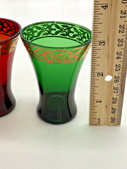 Bohemian Shot Glass Set Of 4 Cordial Glasses Jewel Tones, Accent Gold Border 3″H