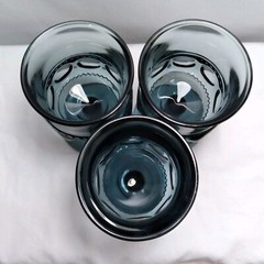 Vintage Set 3 Indiana Glass Riviera Blue Kings Crown Thumbprint 4⅜» Goblets 4oz