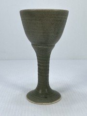 Hand Throw Art Studio Green Goblet Handmade Pottery Wine Glass Chalice