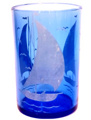 Hazel Atlas Depression Glass Colbalt Blue Ships 4 Inch Glass 1030’s Vintage