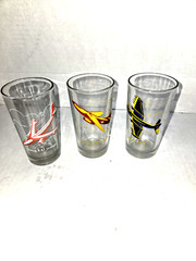 RARE VINTAGE AIRPLANE / JET TUMBLERS 5″ INCH GLASSES GLASS LOT OF 3