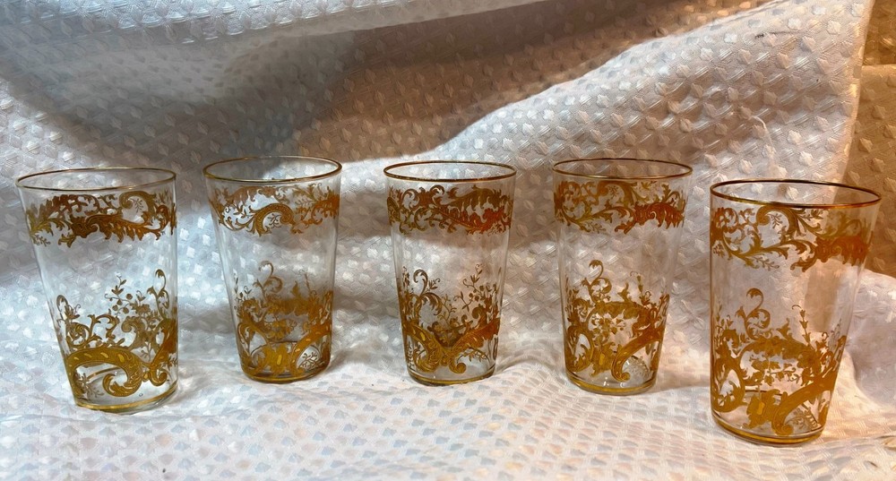 VINTAGE 1930s FRENCH CRYSTAL TUMBLERS [SET of 5] FROM ST. LOUIS, FRANCE