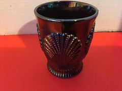 MOSSER BEADED SHELL TUMBLER MULTICOLOR CARNIVAL GLASS RETIRED